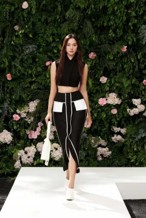 Evangeline Slit Button Wool Cotton Ankle Length Skirt