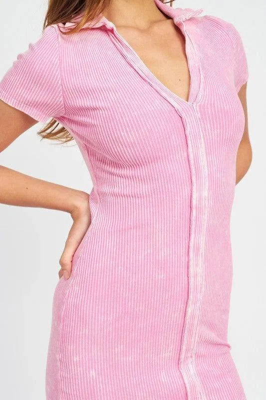 Exposed Seam Collared Mini Dress