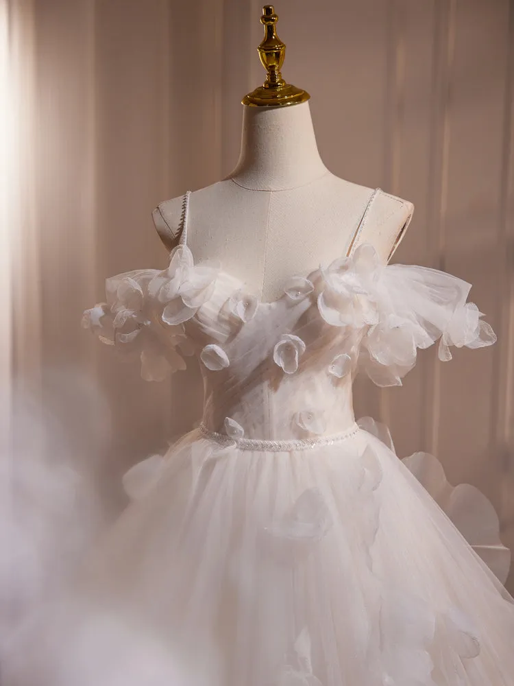 Fairy Off the Shoulder Flower Tulle Long Wedding Dress