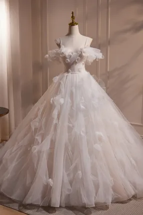 Fairy Off the Shoulder Flower Tulle Long Wedding Dress