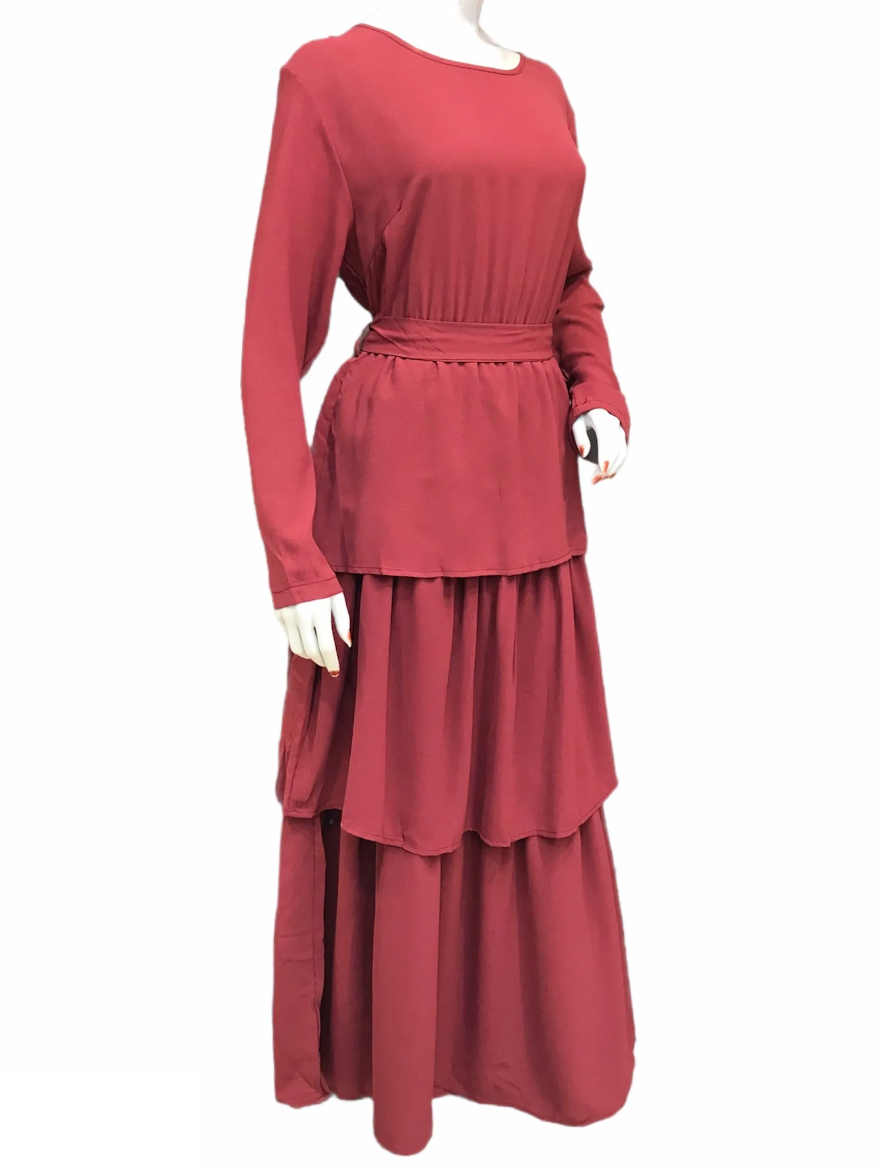 FASHIVO Solid Tiered Maxi Dress with Long Sleeves (Imported)