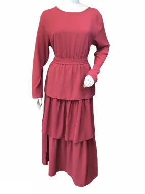 FASHIVO Solid Tiered Maxi Dress with Long Sleeves (Imported)