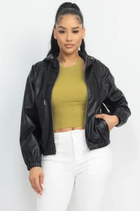 Faux Leather Hooded Jacket