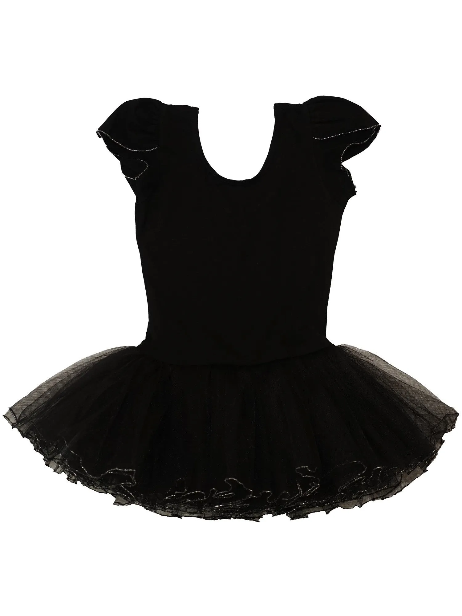 Girls Black Silver Glitter Trim Ruffle Tutu Ballet Dress 9M-8