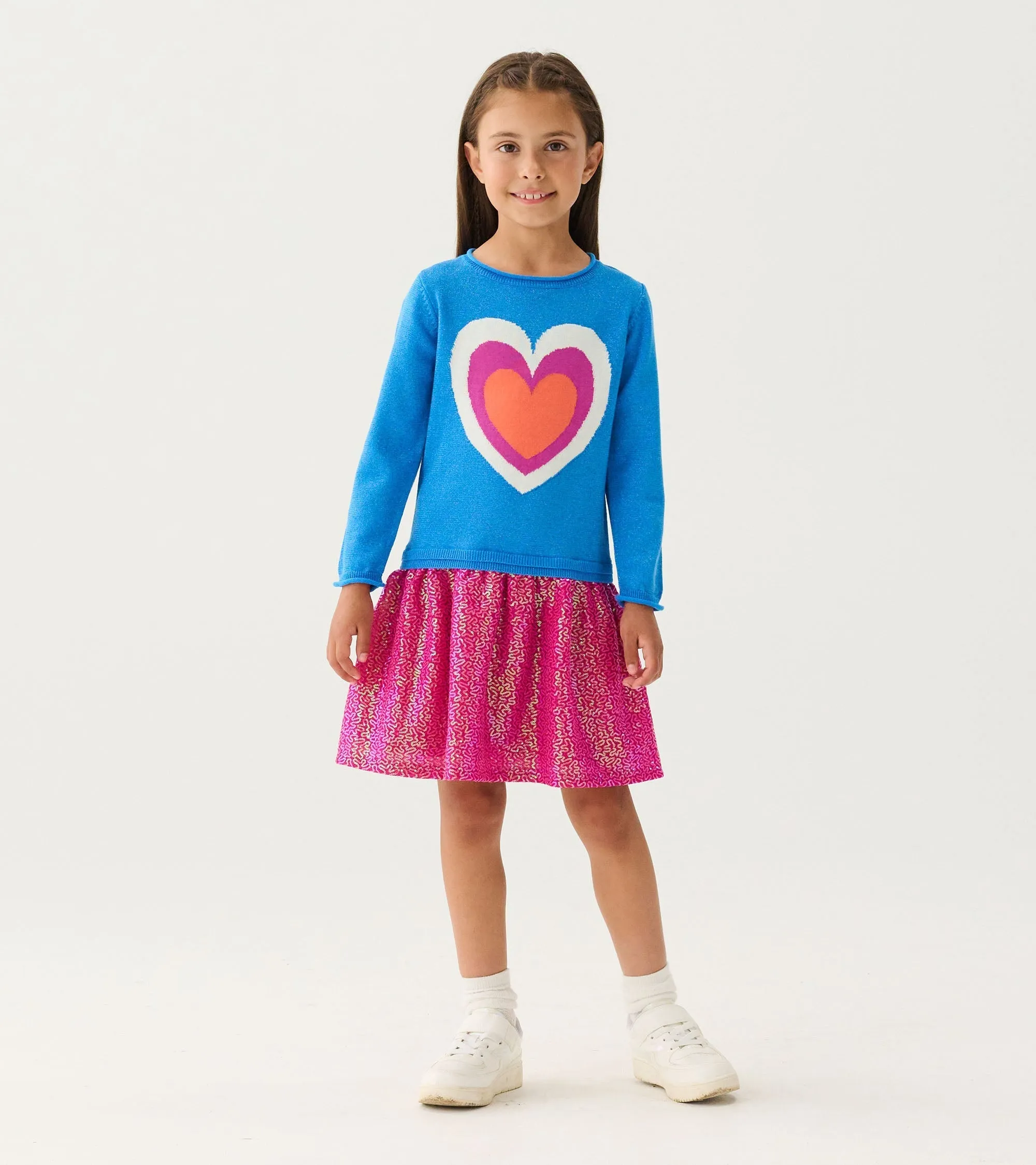 Girls Hearts Dropped Waist Sweater Dress