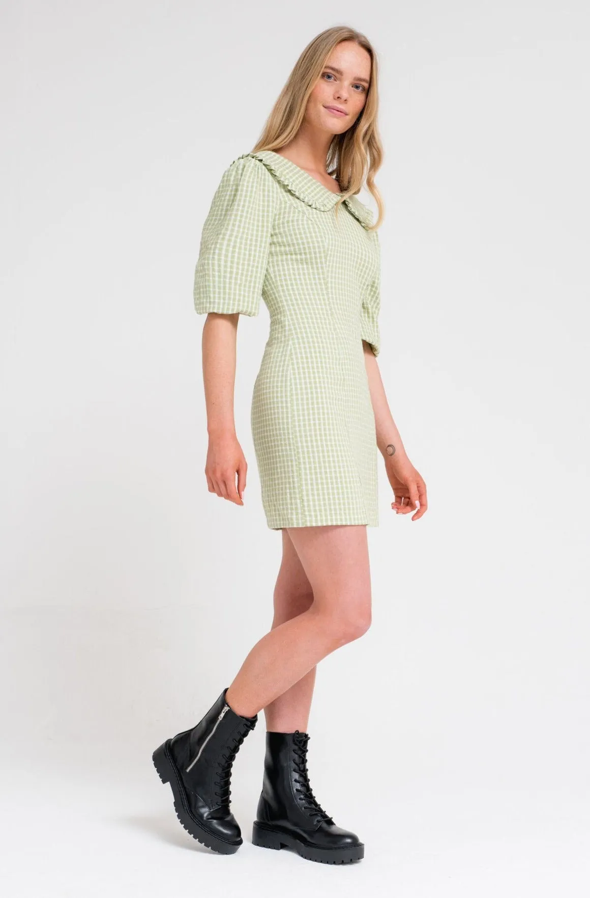 Green Check Collar Dress