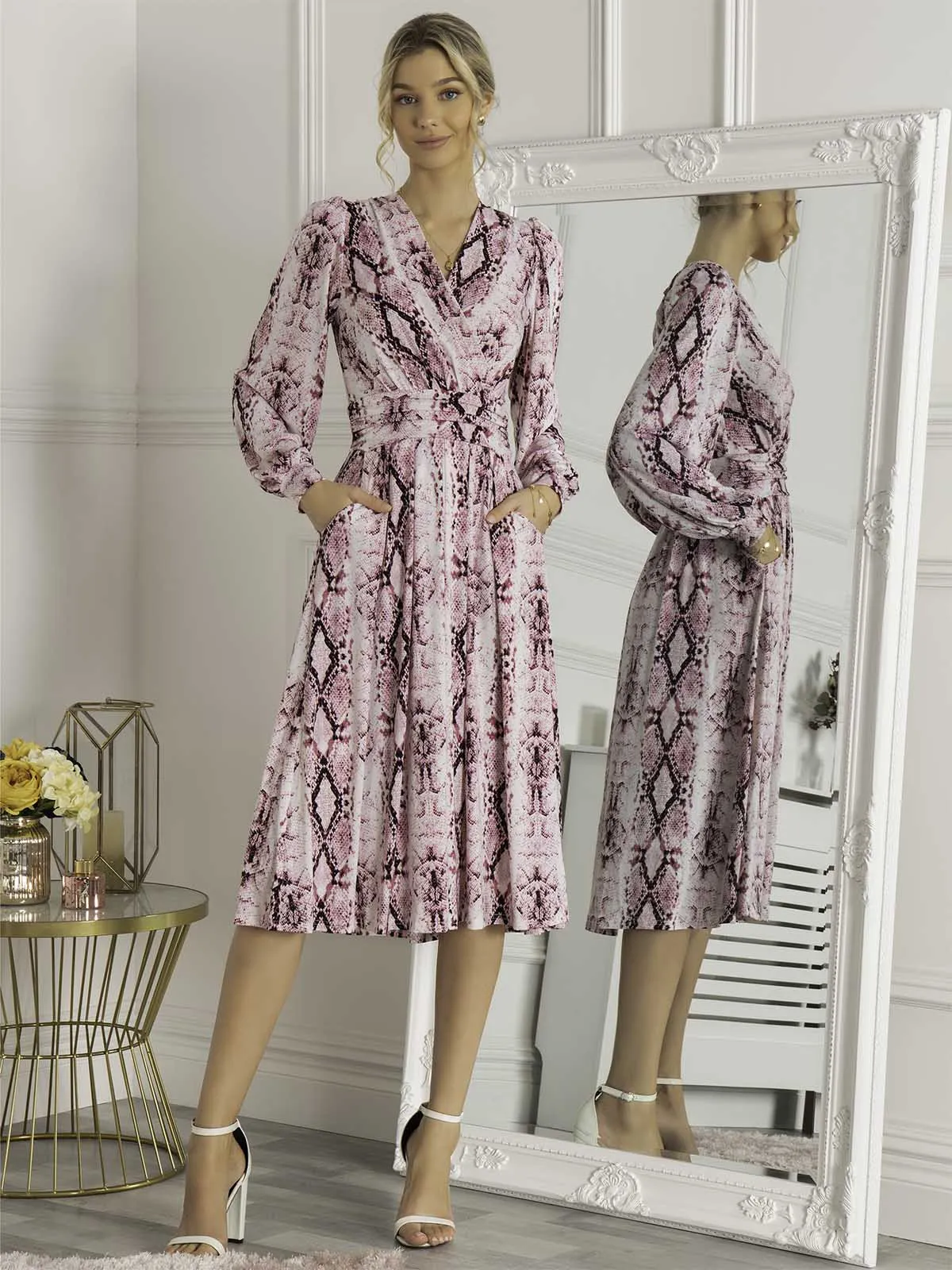 Harper Long Sleeve Jersey Dress, Pink Multi