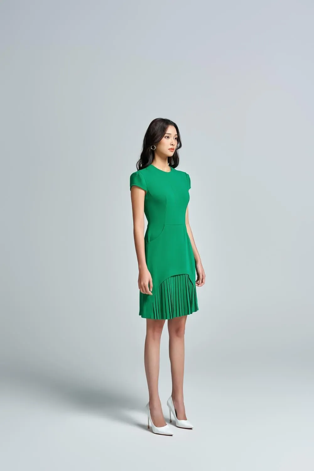 Helixia A-line Short Sleeved Crepe Mini Dress