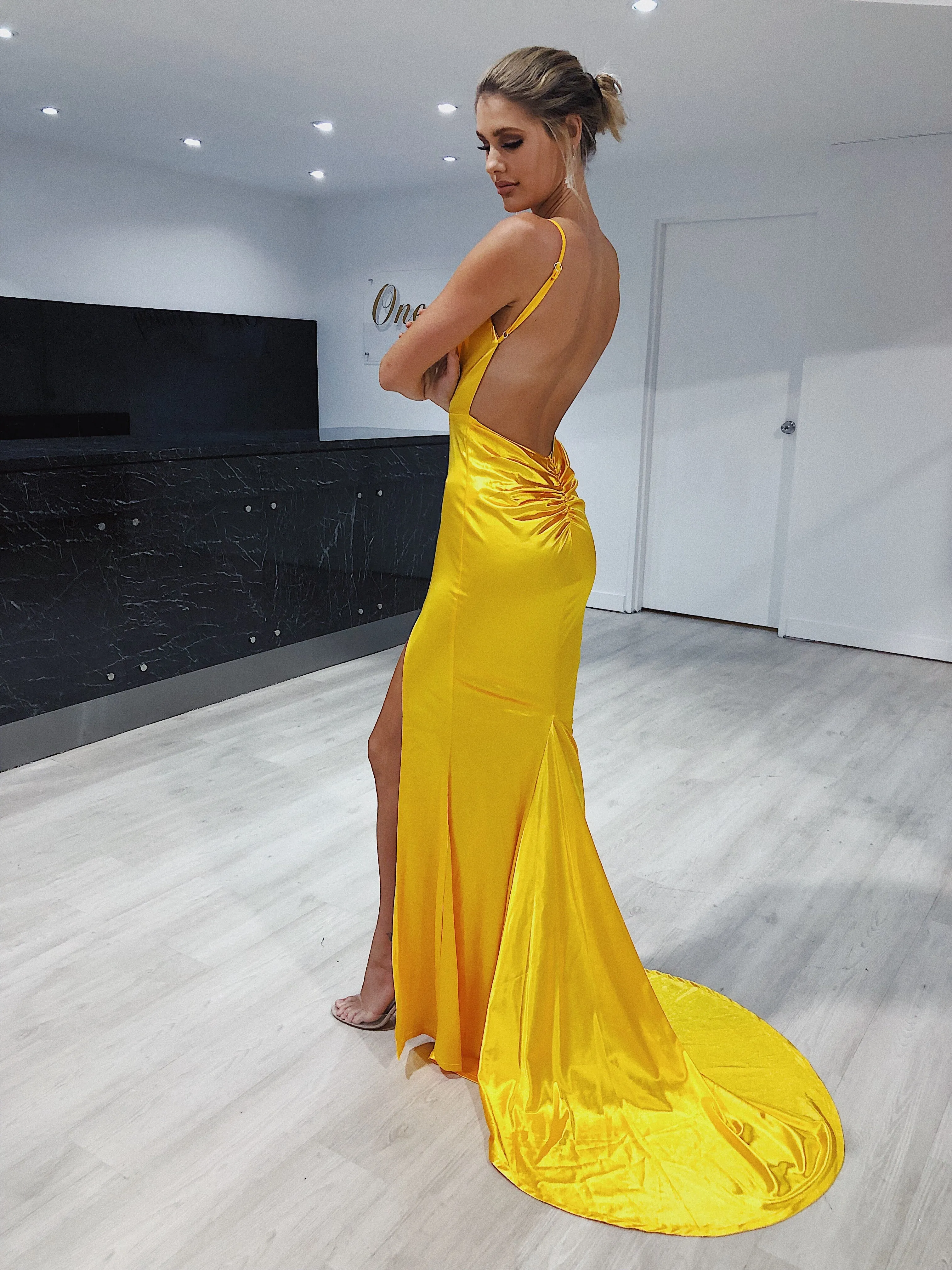 Honey Couture MILEE Low Back Mermaid Evening Gown Dress with Leg Split