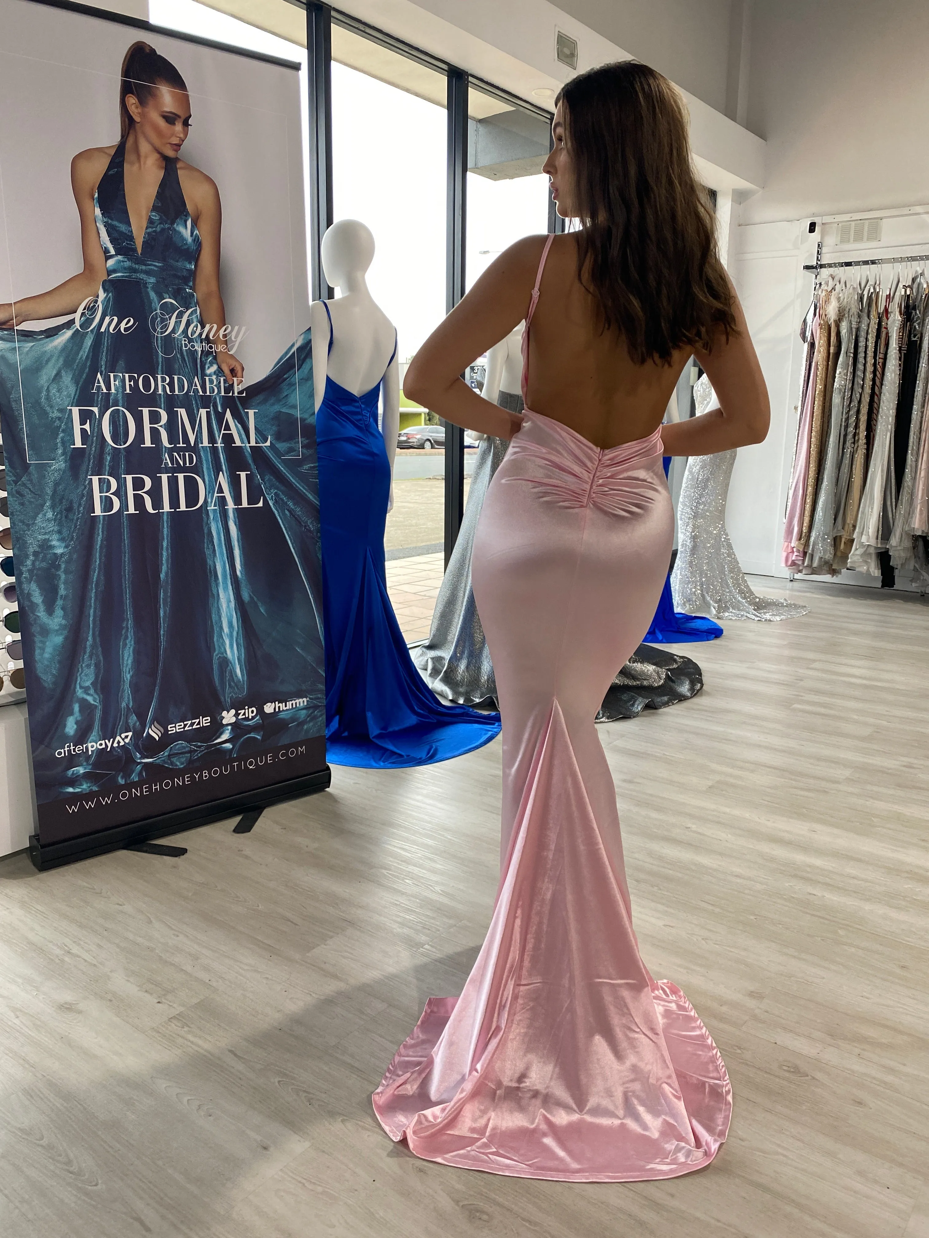 Honey Couture MILEE Low Back Mermaid Evening Gown Dress with Leg Split