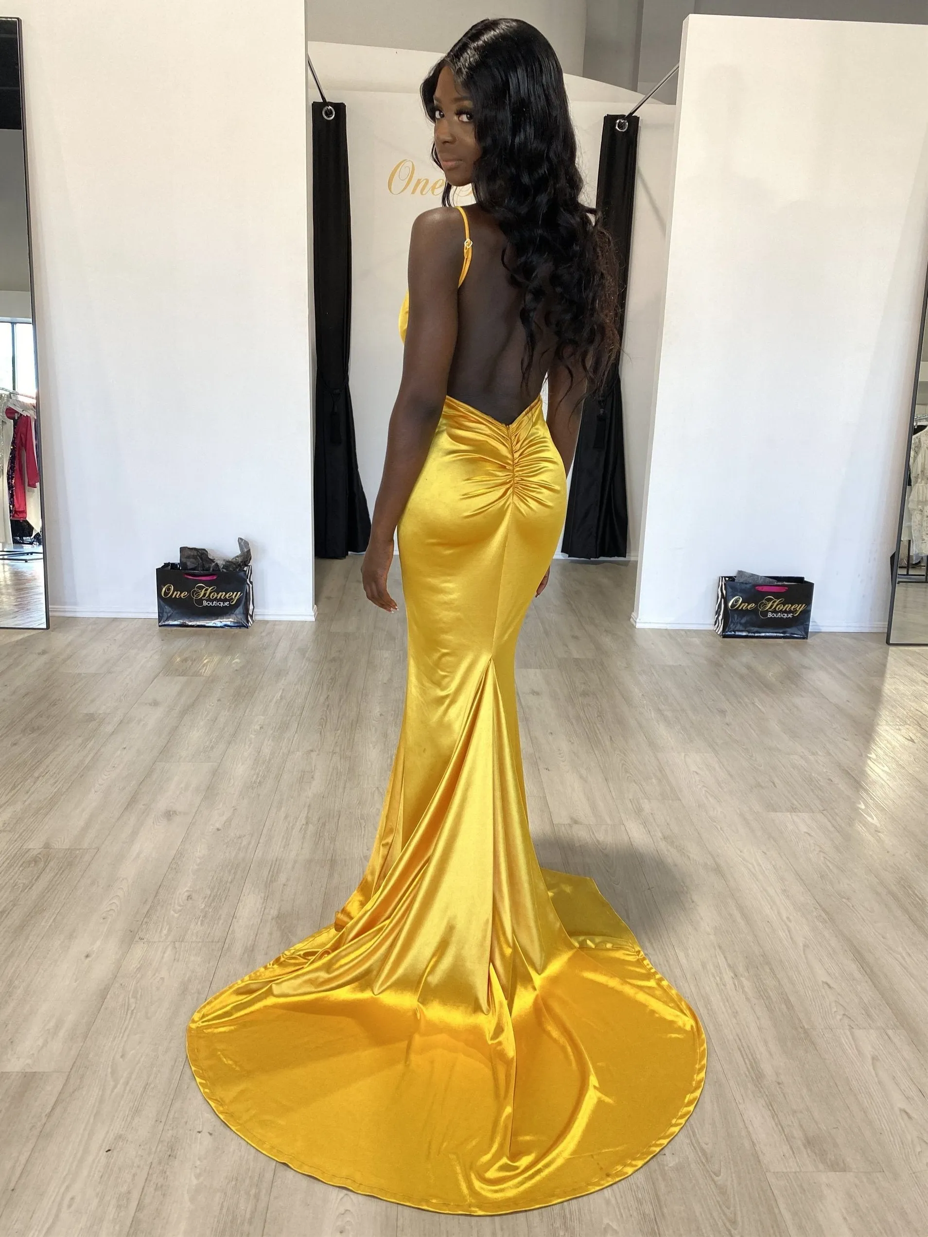 Honey Couture MILEE Low Back Mermaid Evening Gown Dress with Leg Split
