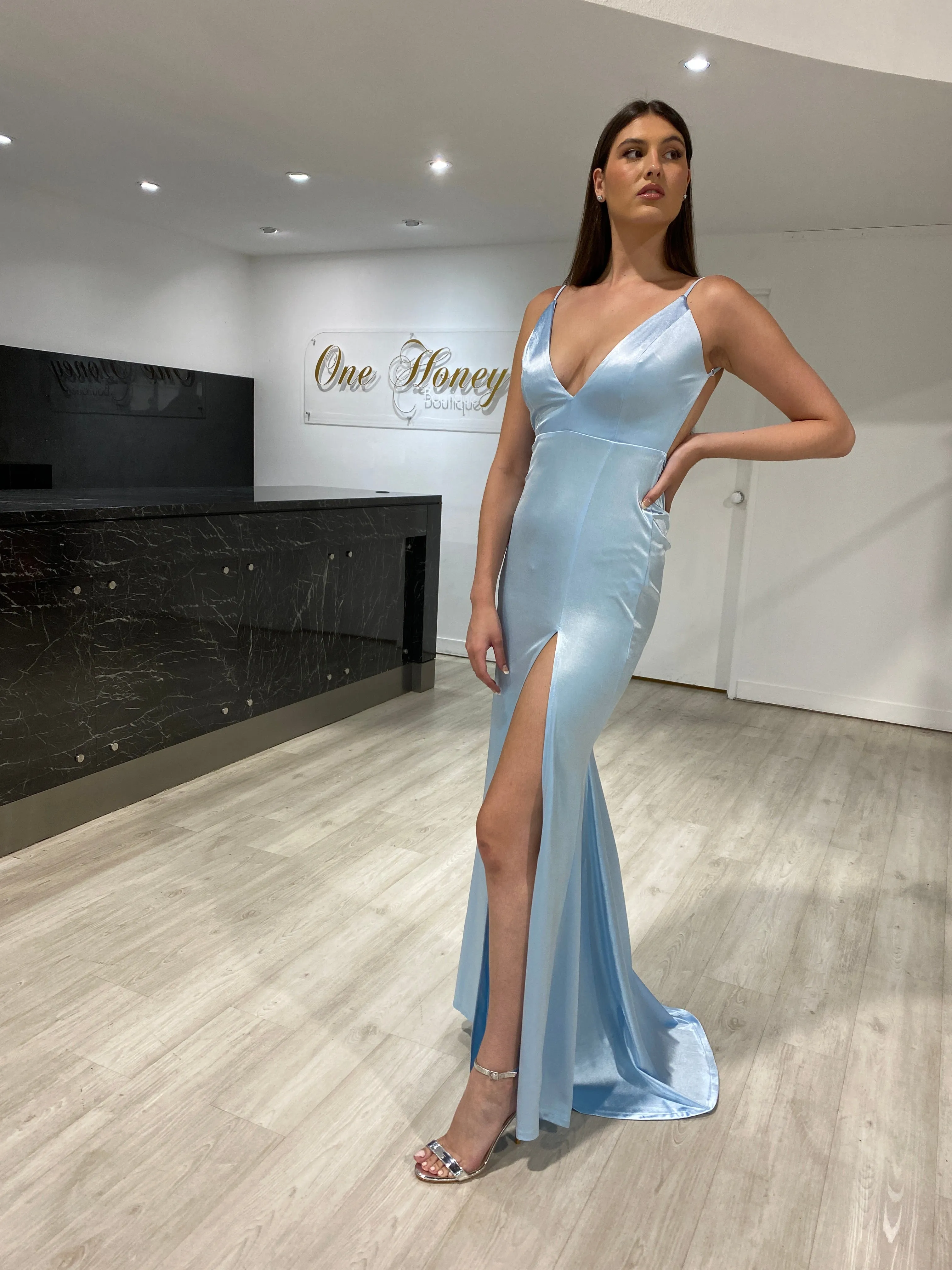 Honey Couture MILEE Low Back Mermaid Evening Gown Dress with Leg Split