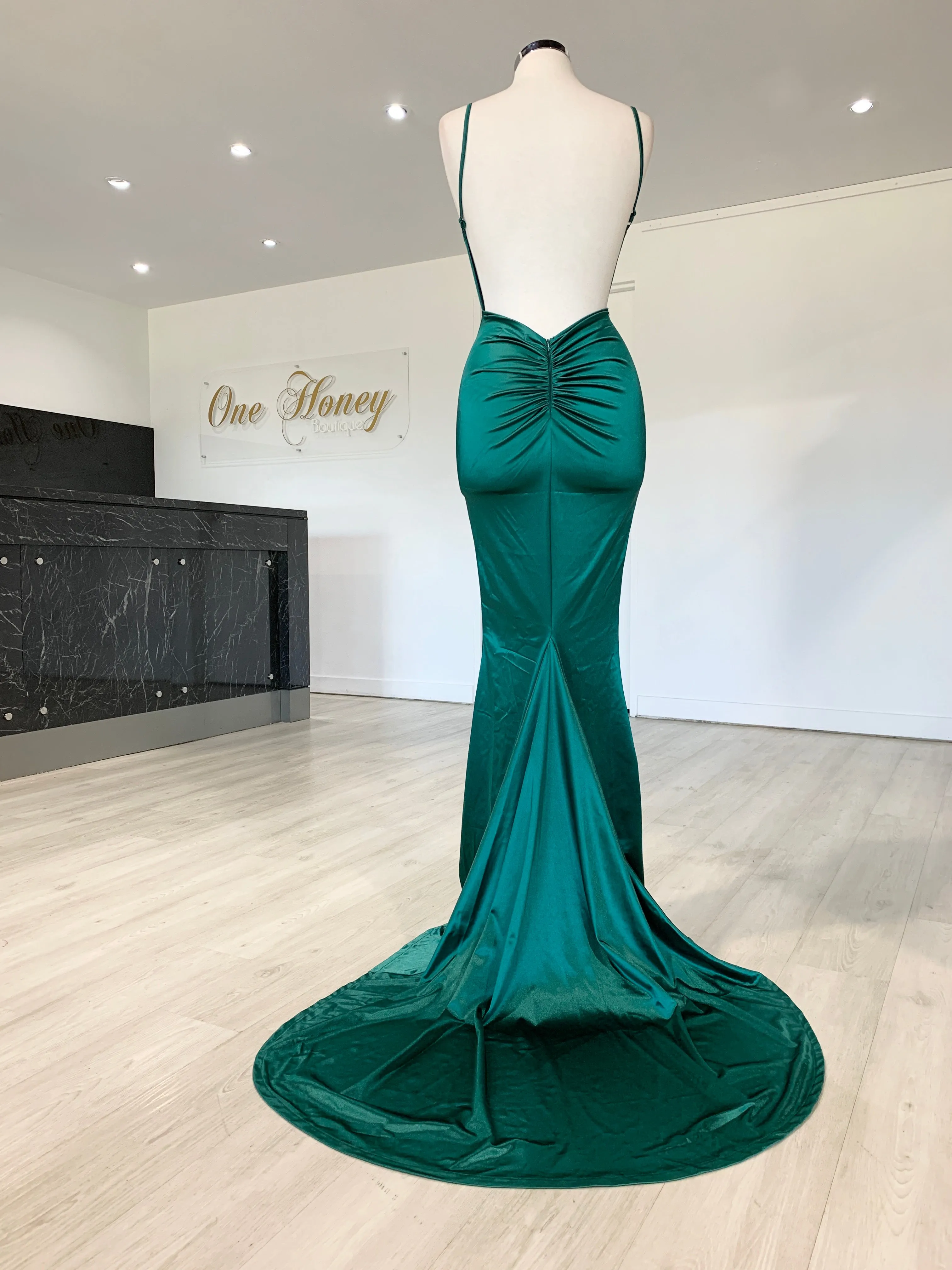 Honey Couture MILEE Low Back Mermaid Evening Gown Dress with Leg Split