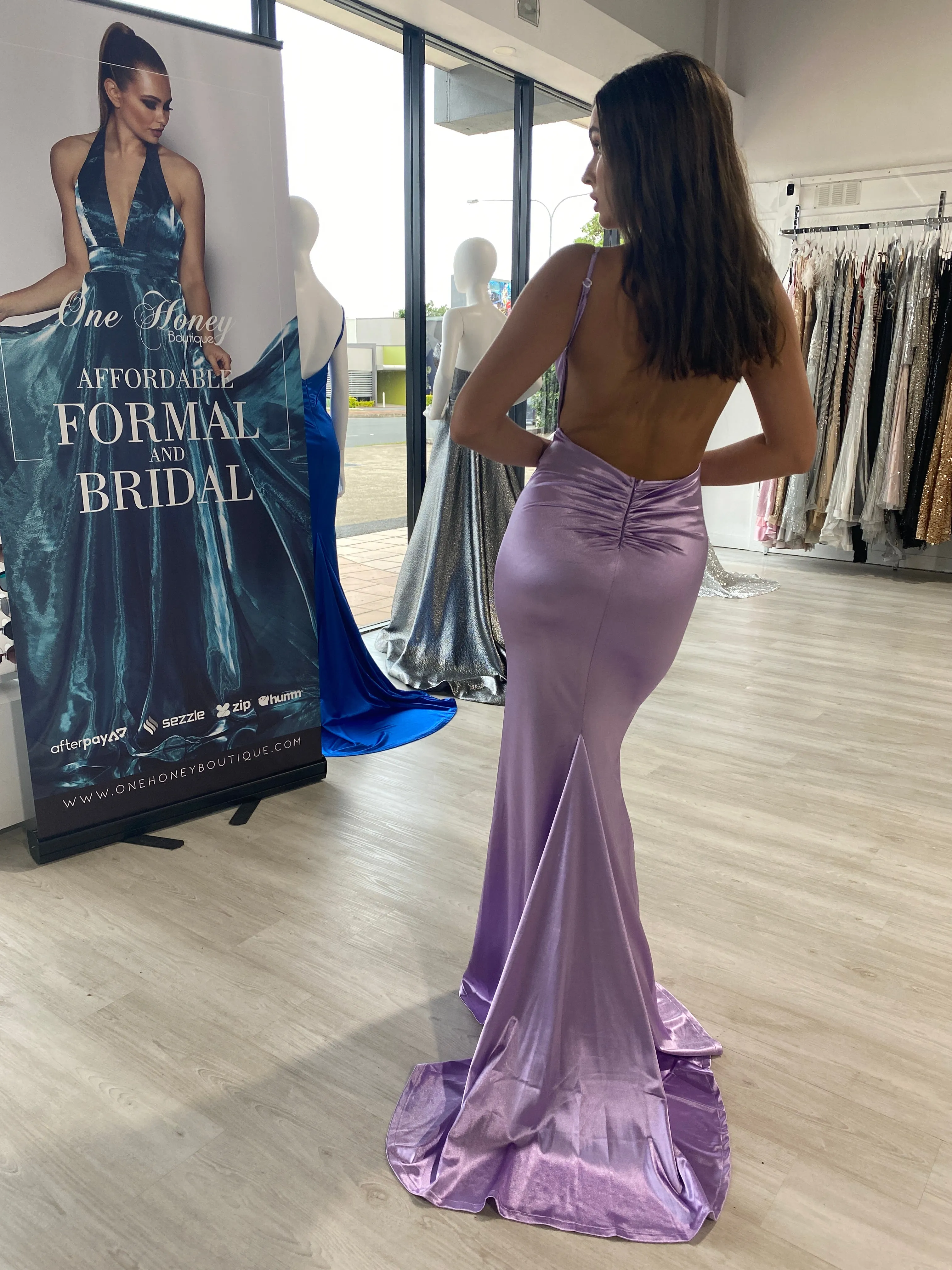 Honey Couture MILEE Low Back Mermaid Evening Gown Dress with Leg Split