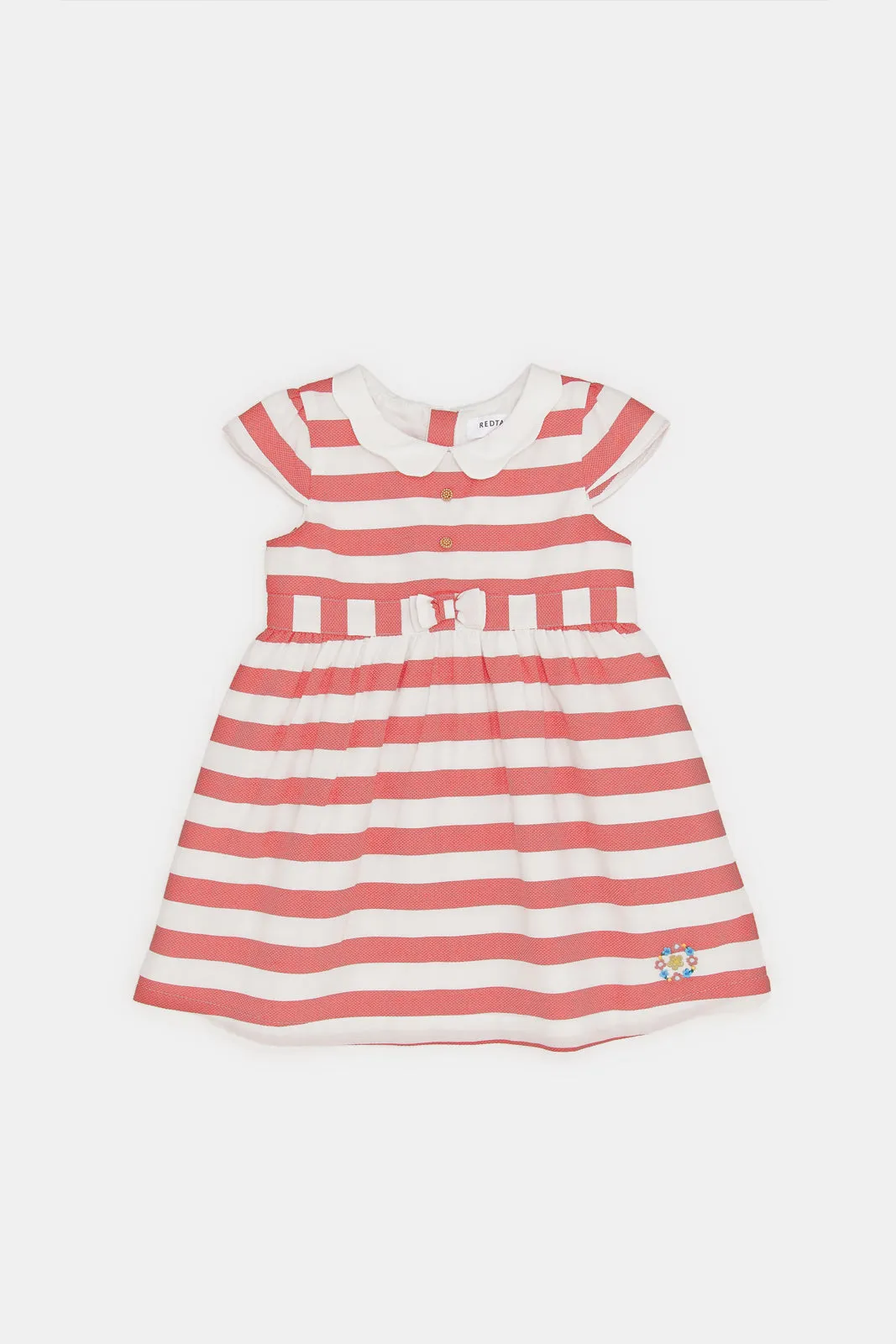 Infant Girls Red Stripe Collar Dress