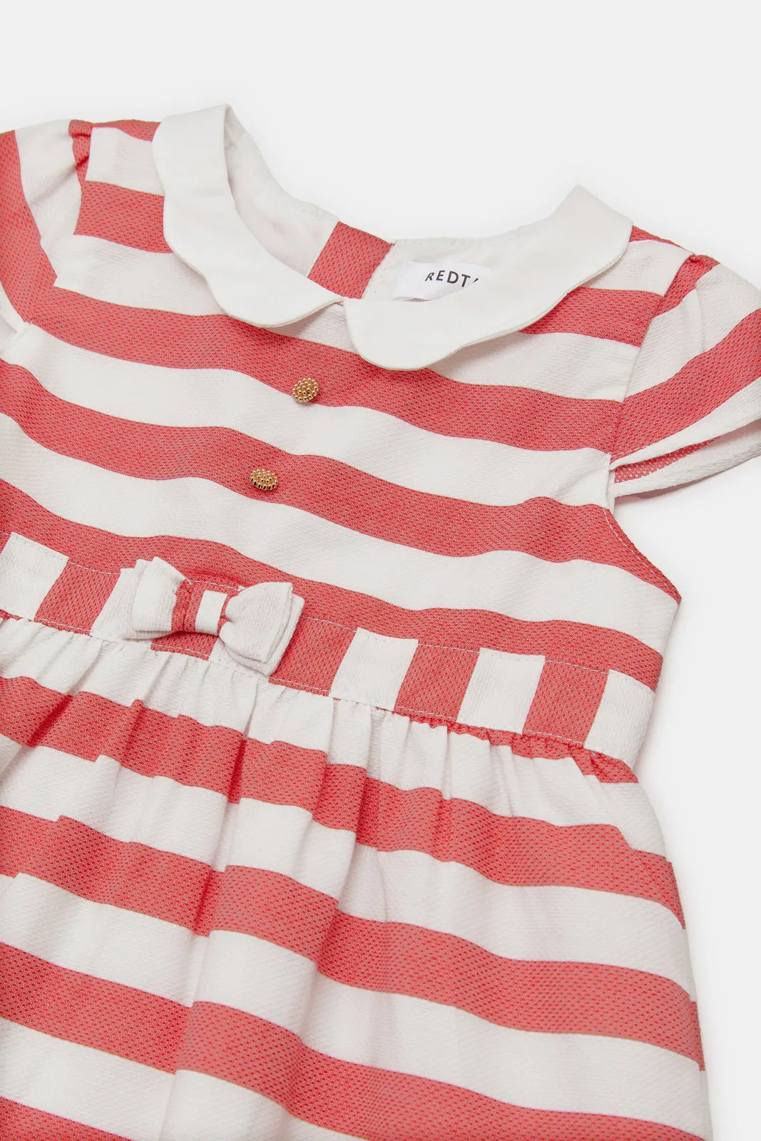 Infant Girls Red Stripe Collar Dress