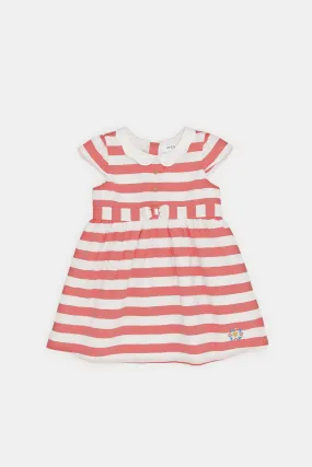 Infant Girls Red Stripe Collar Dress