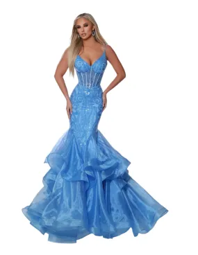 Johnathan Kayne 2835 Long Prom Dress Ruffle Mermaid Corset V Neck Formal Pageant Gown