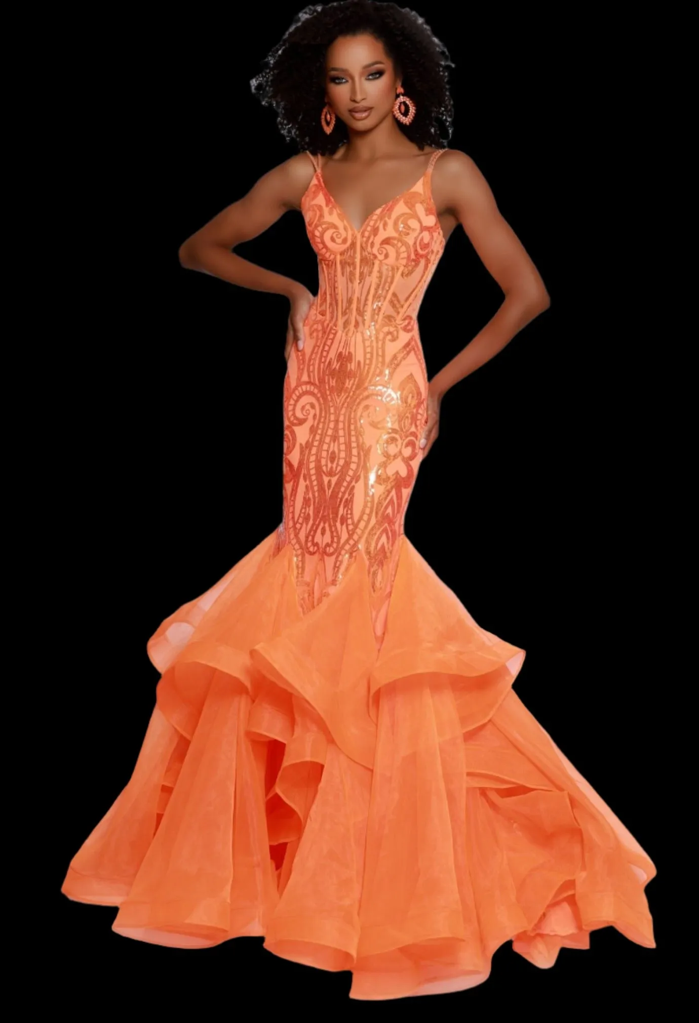 Johnathan Kayne 2835 Long Prom Dress Ruffle Mermaid Corset V Neck Formal Pageant Gown