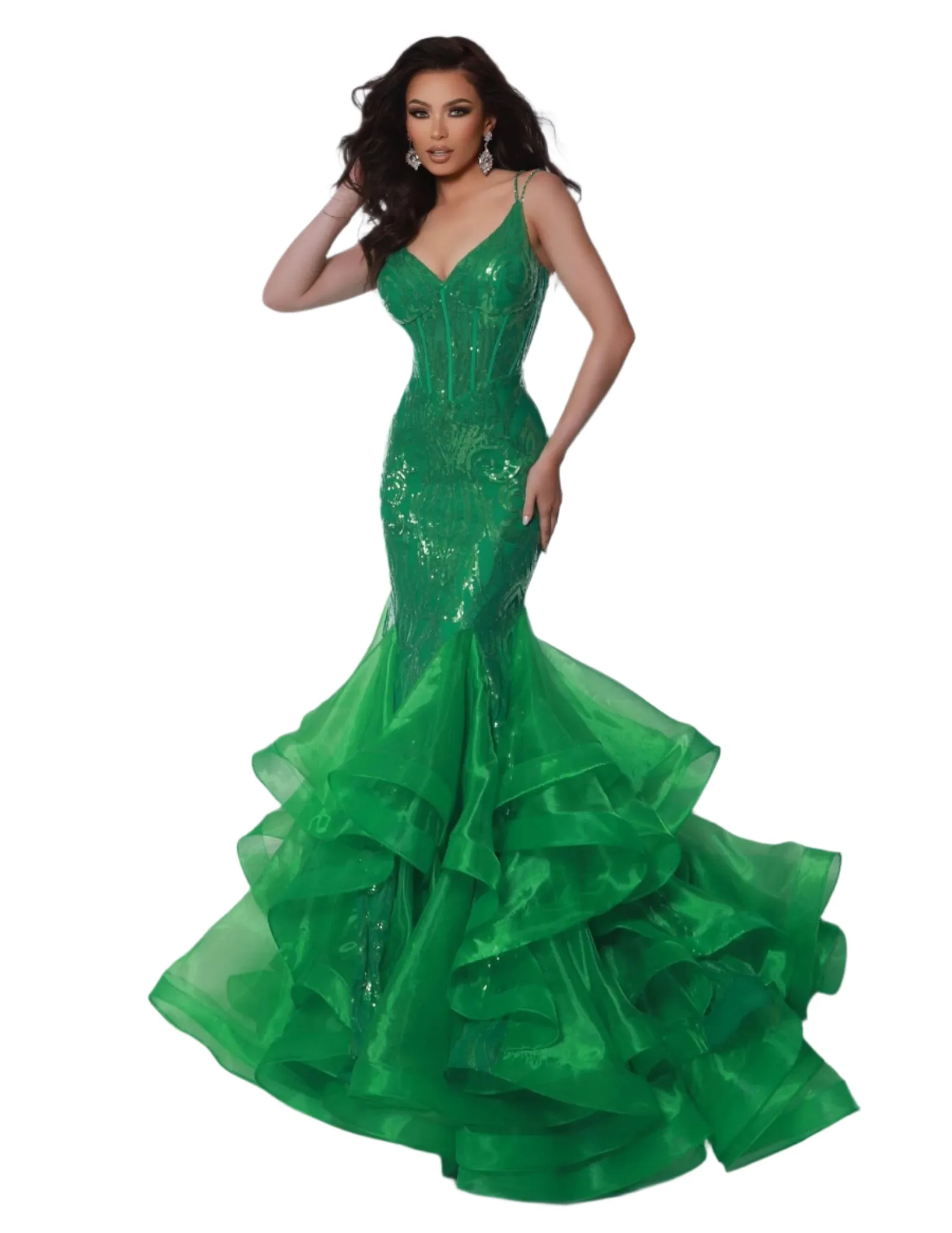 Johnathan Kayne 2835 Long Prom Dress Ruffle Mermaid Corset V Neck Formal Pageant Gown