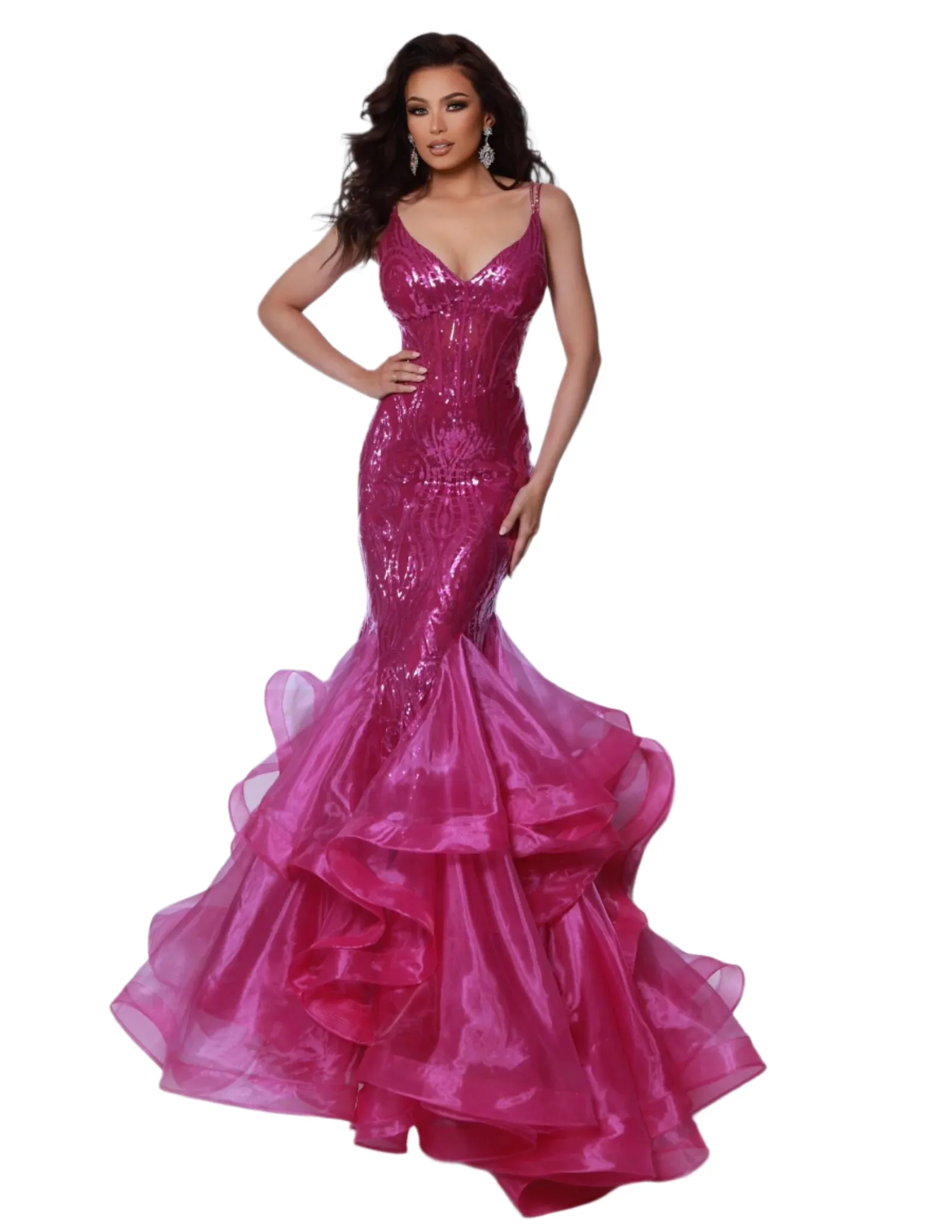 Johnathan Kayne 2835 Long Prom Dress Ruffle Mermaid Corset V Neck Formal Pageant Gown