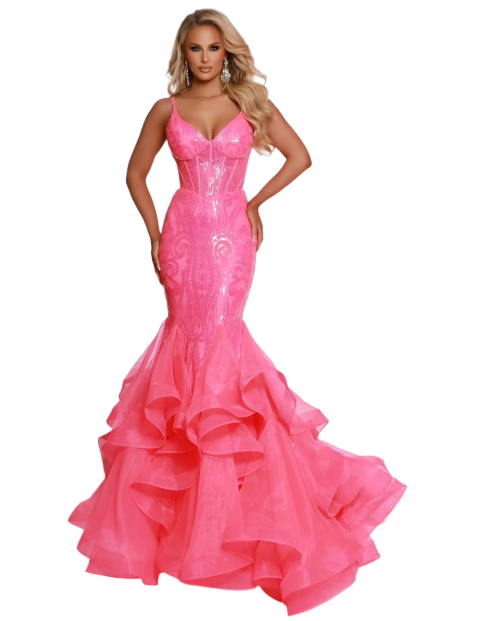 Johnathan Kayne 2835 Long Prom Dress Ruffle Mermaid Corset V Neck Formal Pageant Gown