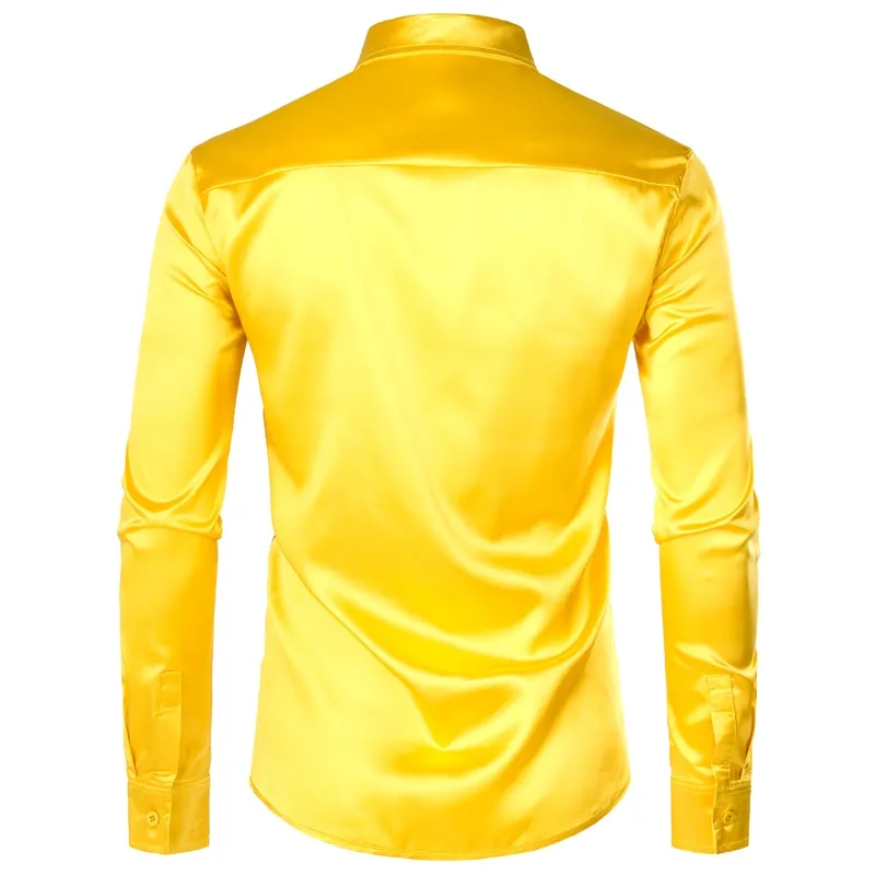 Lakis Gold Men Sequin Black Silk Dress Shirts