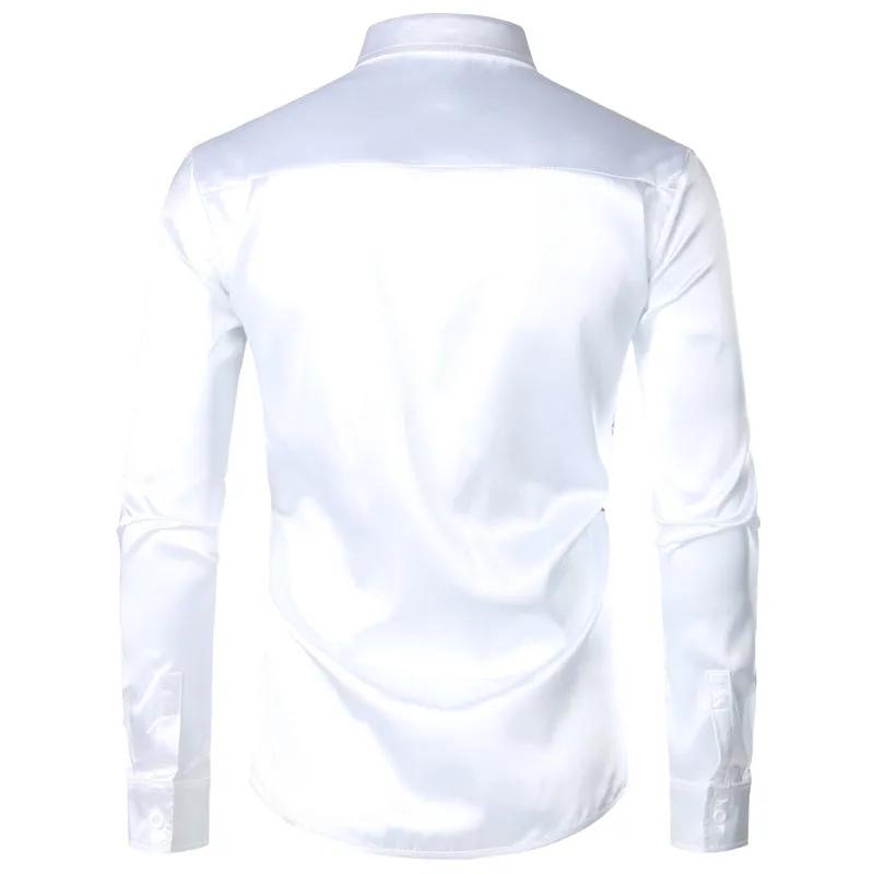 Lakis Gold Men Sequin Black Silk Dress Shirts