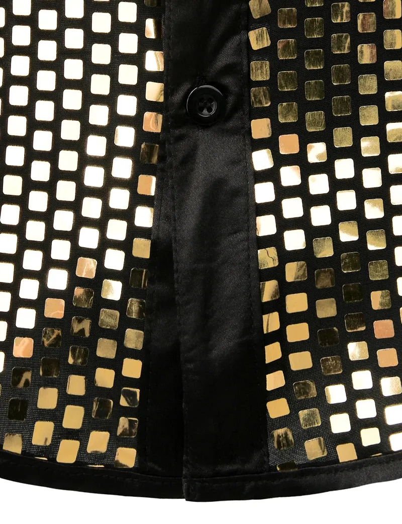 Lakis Gold Men Sequin Black Silk Dress Shirts