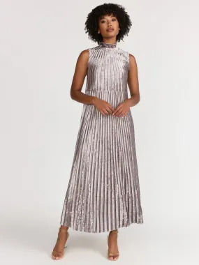 Lena Sleeveless High-Neck Velvet Pleated Maxi Dress - Brands We Love