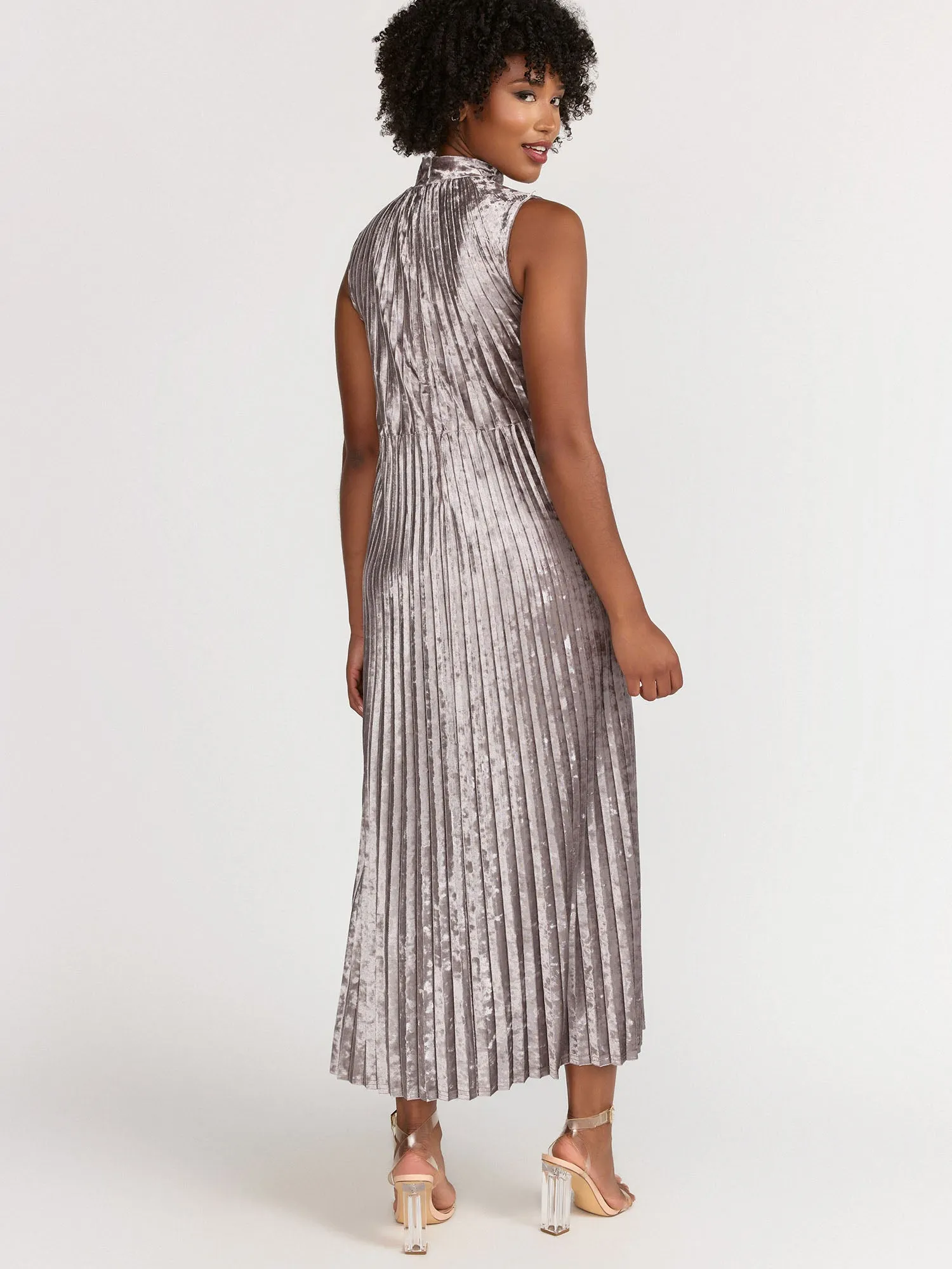 Lena Sleeveless High-Neck Velvet Pleated Maxi Dress - Brands We Love