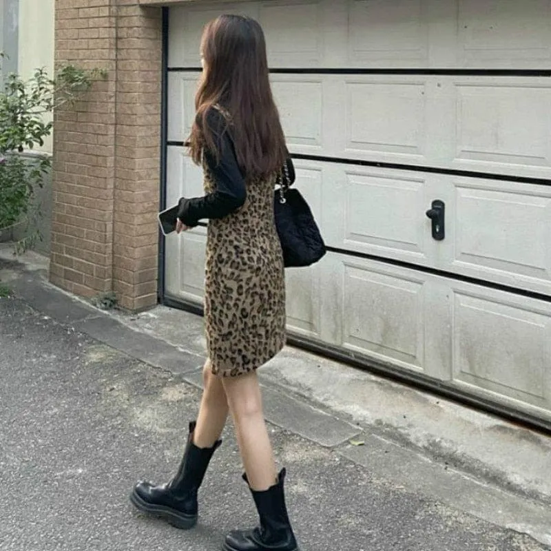 Leopard Prints Overall Dress Mini