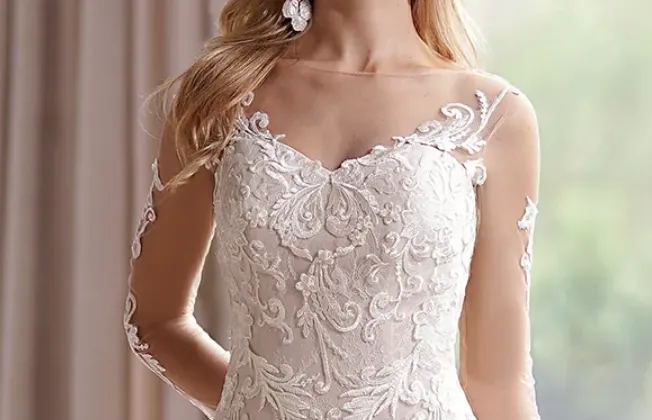 Long Sleeve Lace Appliques Bridal Dress With Illusion Back