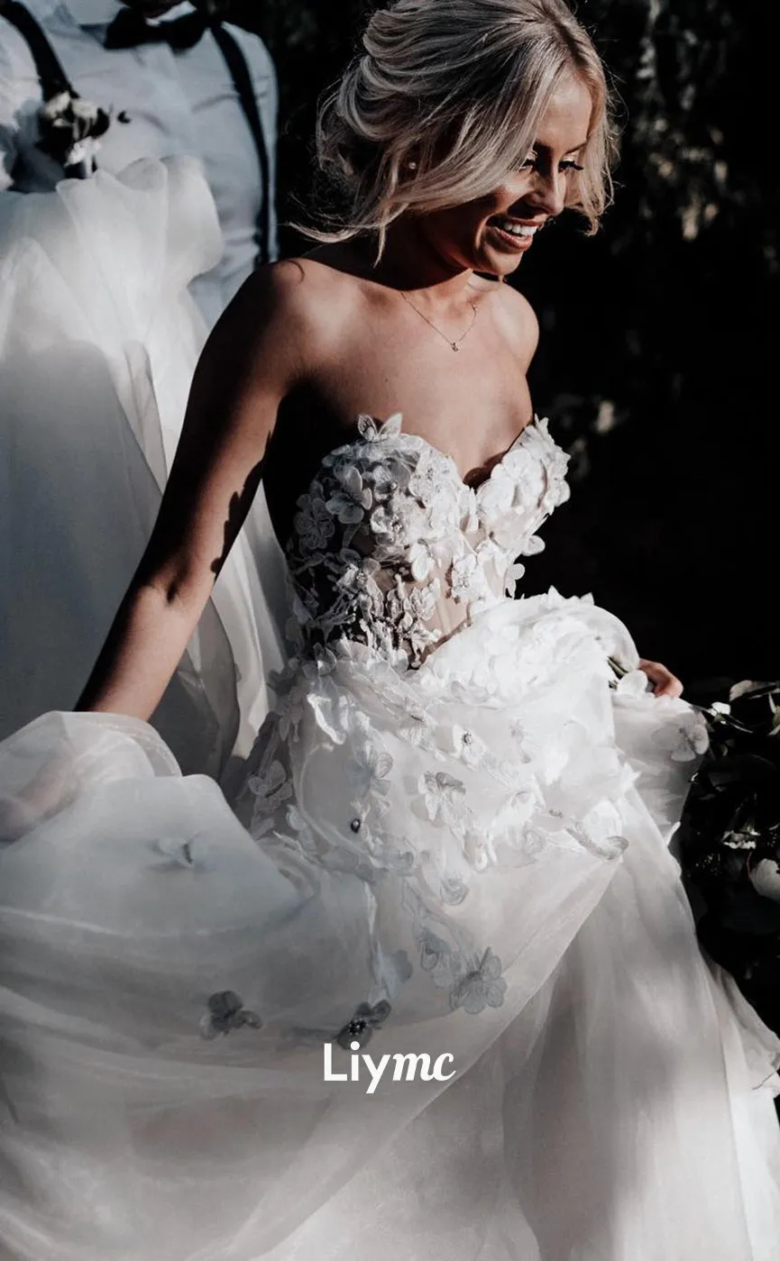 LW033 - A line Sweetheart 3D Lace Appliques Boho Wedding Dress