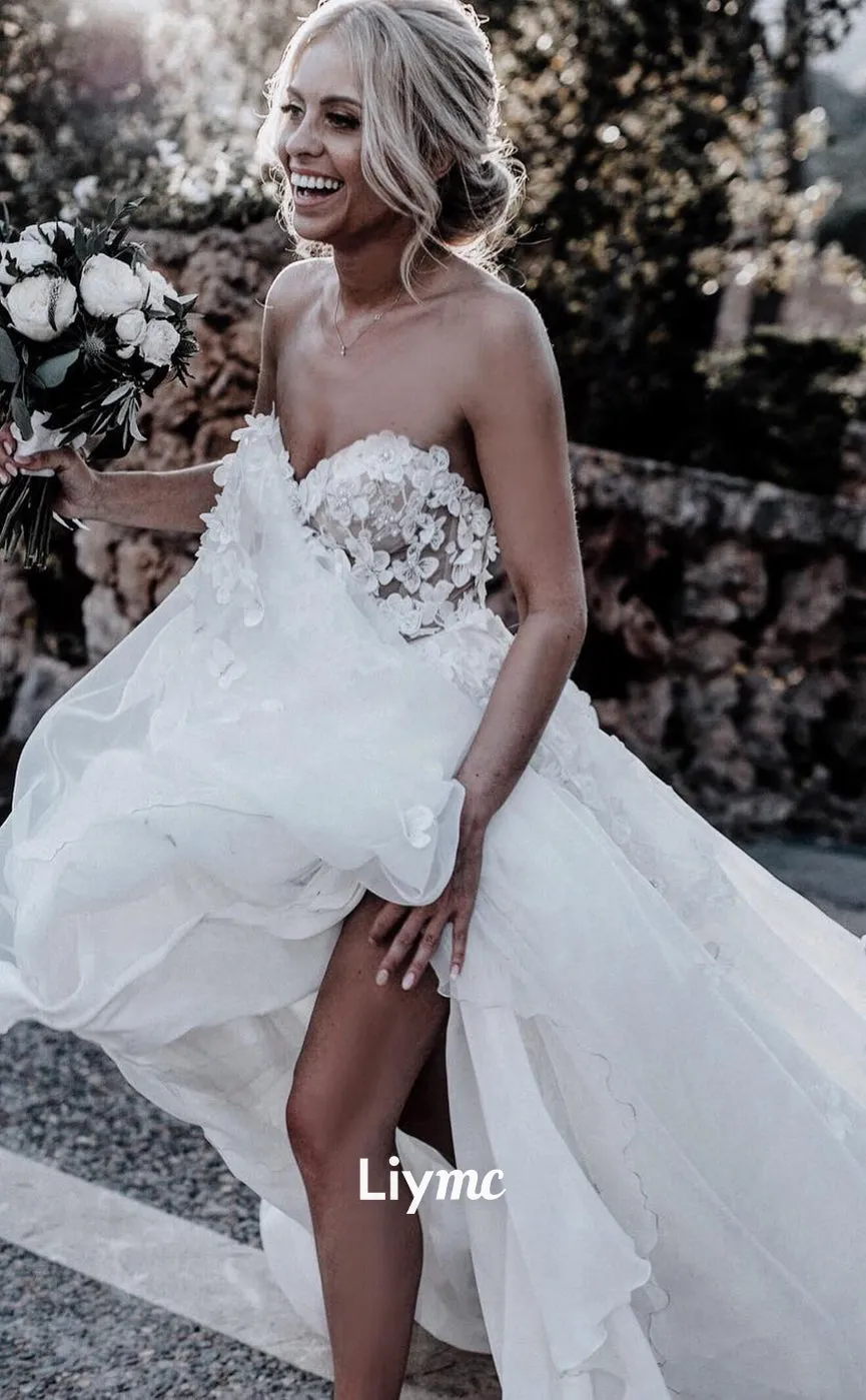 LW033 - A line Sweetheart 3D Lace Appliques Boho Wedding Dress