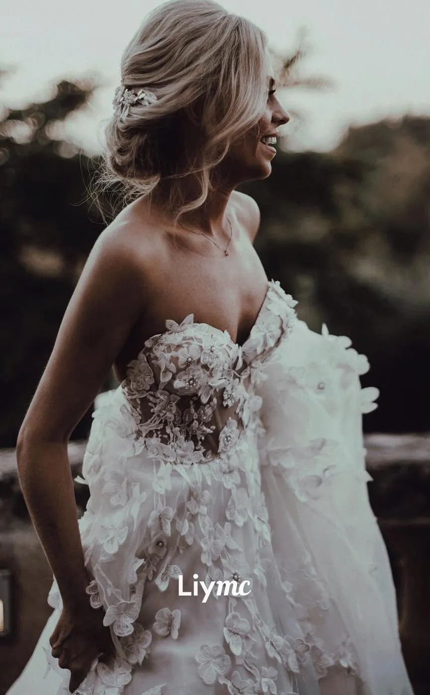 LW033 - A line Sweetheart 3D Lace Appliques Boho Wedding Dress