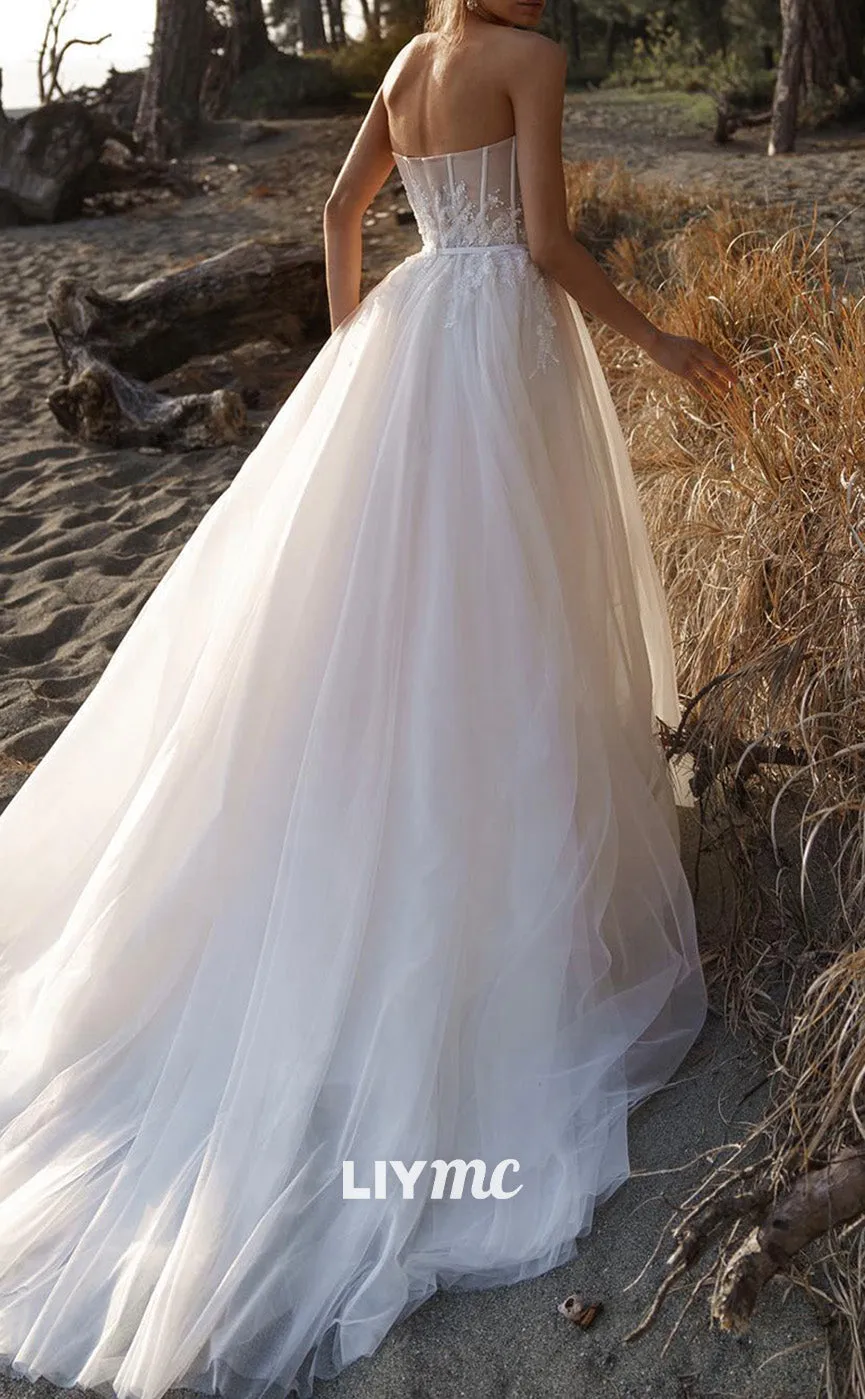 LW855 - Sweetheart Sleeveless Appliques A-Line Tiered Beach Wedding Dress