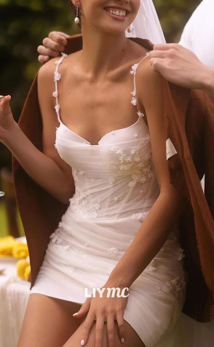 LW951 - Sweetheart Sleeveless Appliques Pleated Short Beach Wedding Dress