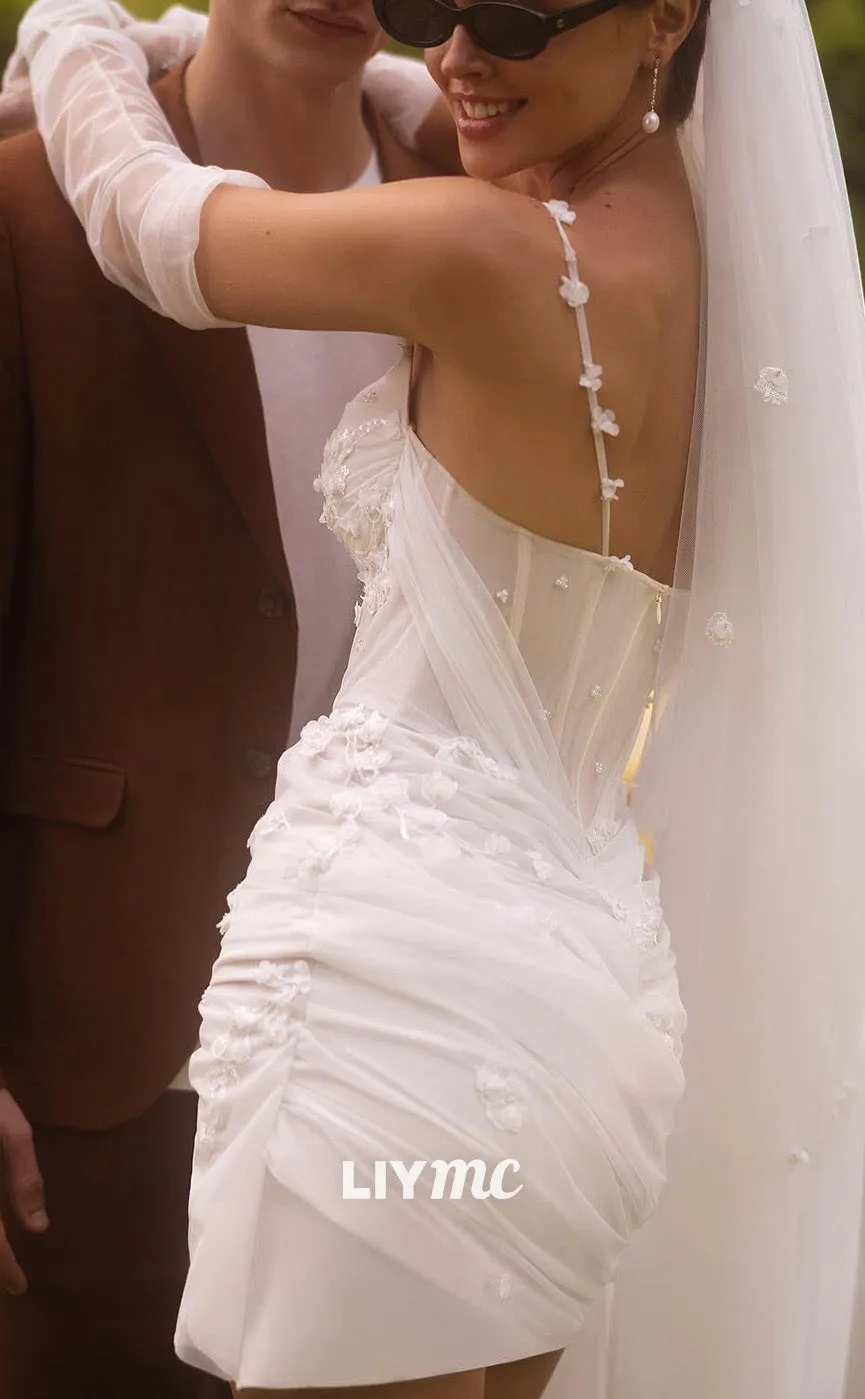 LW951 - Sweetheart Sleeveless Appliques Pleated Short Beach Wedding Dress
