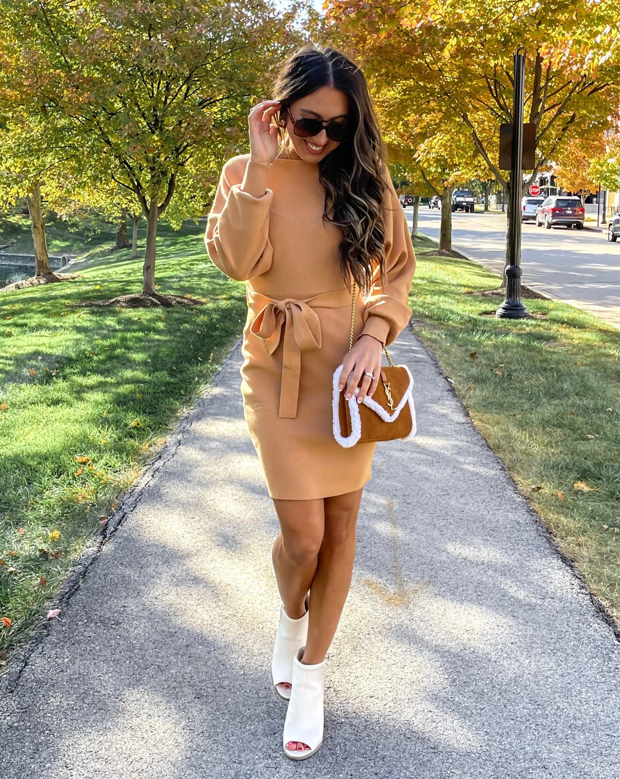 MEROKEETY Off Shoulder Ribbed Knit Belted Sweater Dress