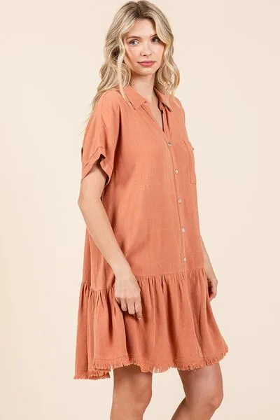 Mittoshop Linen Blend Button Down Shirt Mini Dress