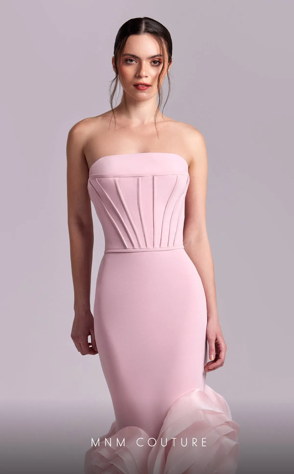 MNM Couture G1825 : Chic Pink Crepe Gown with Mermaid Effect