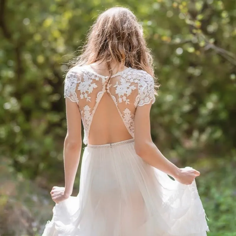 Modern Romantic Two Piece Lace Wedding Dress with Open Back