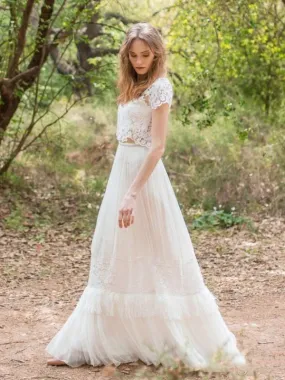Modern Romantic Two Piece Lace Wedding Dress with Open Back