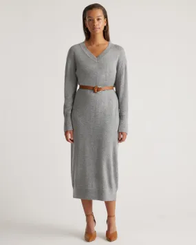 Mongolian Cashmere V-Neck Midi Sweater Dress