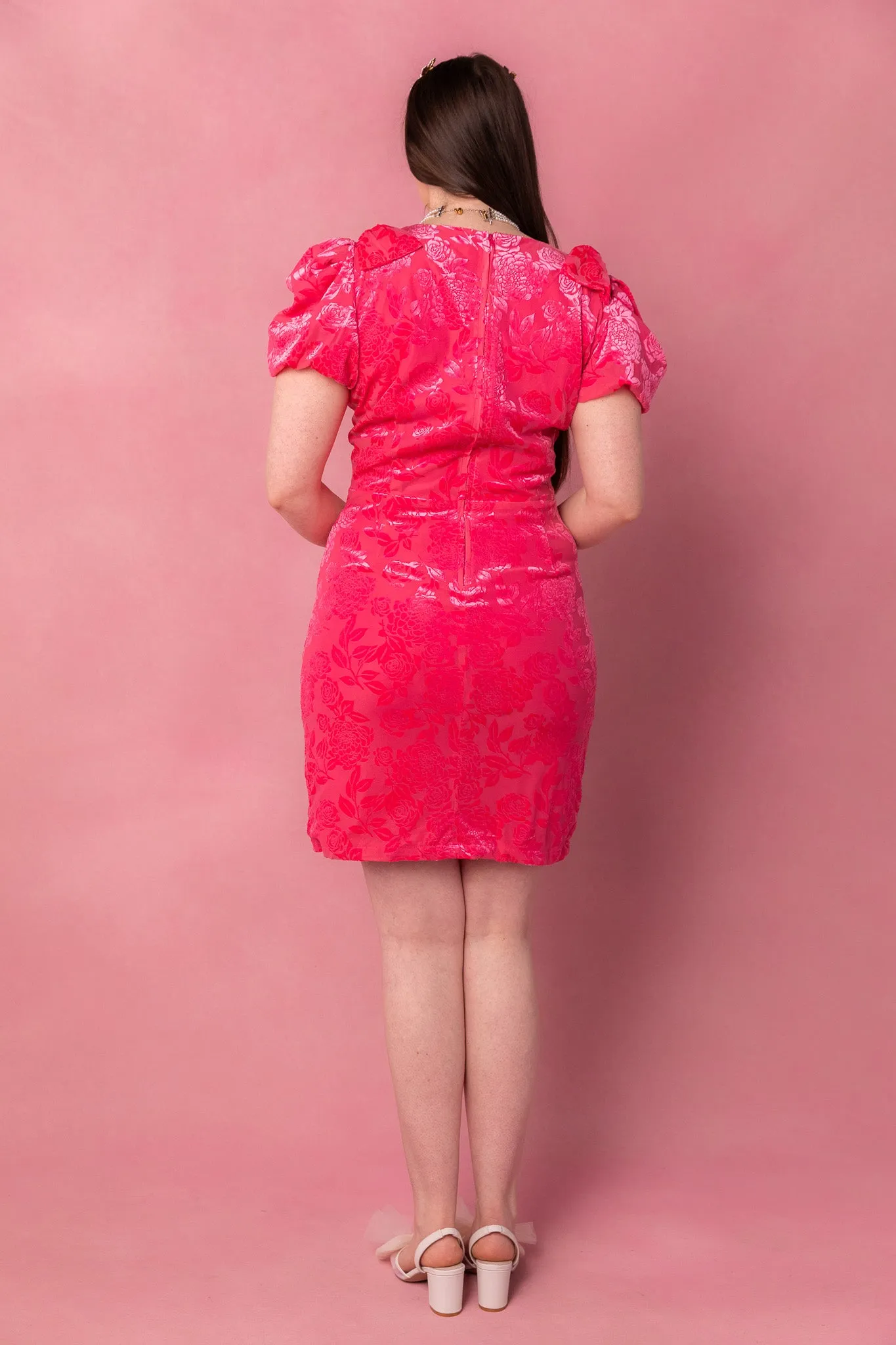 Nina Bow Dress in Pink Velvet - FINAL SALE