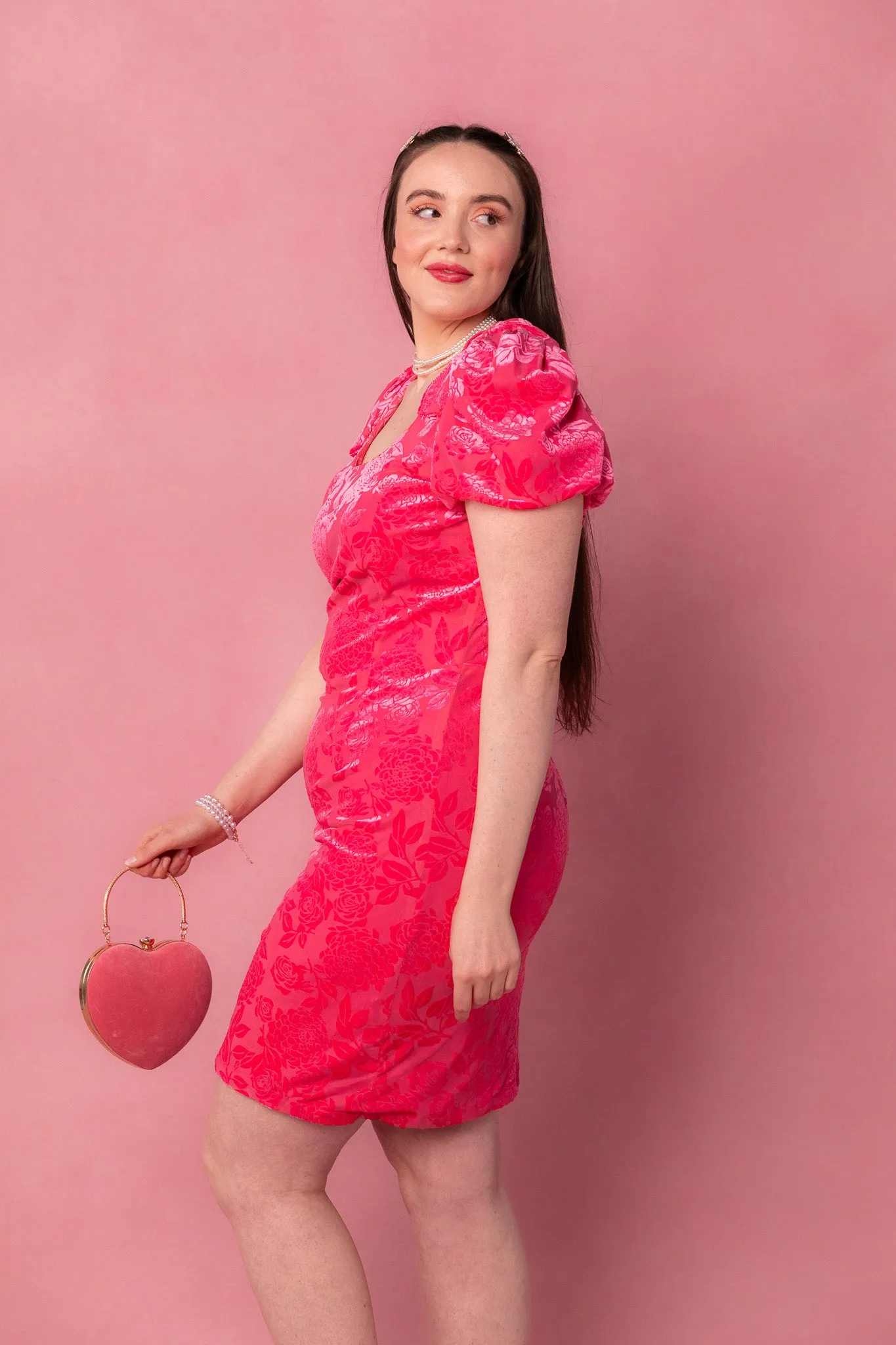 Nina Bow Dress in Pink Velvet - FINAL SALE