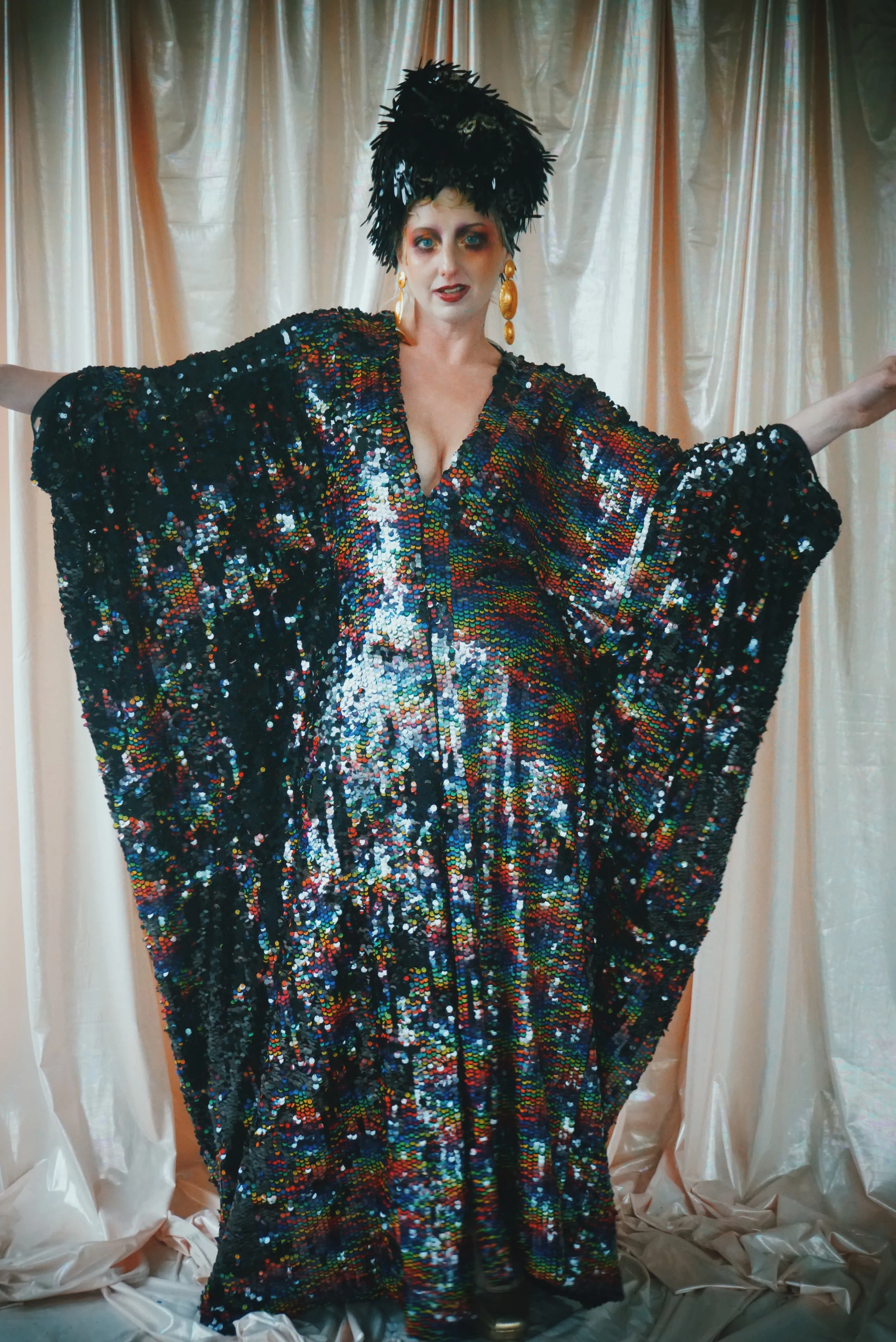 No.39 Rubiks Cube sequin multi-coloured V- Neck kaftan Gown