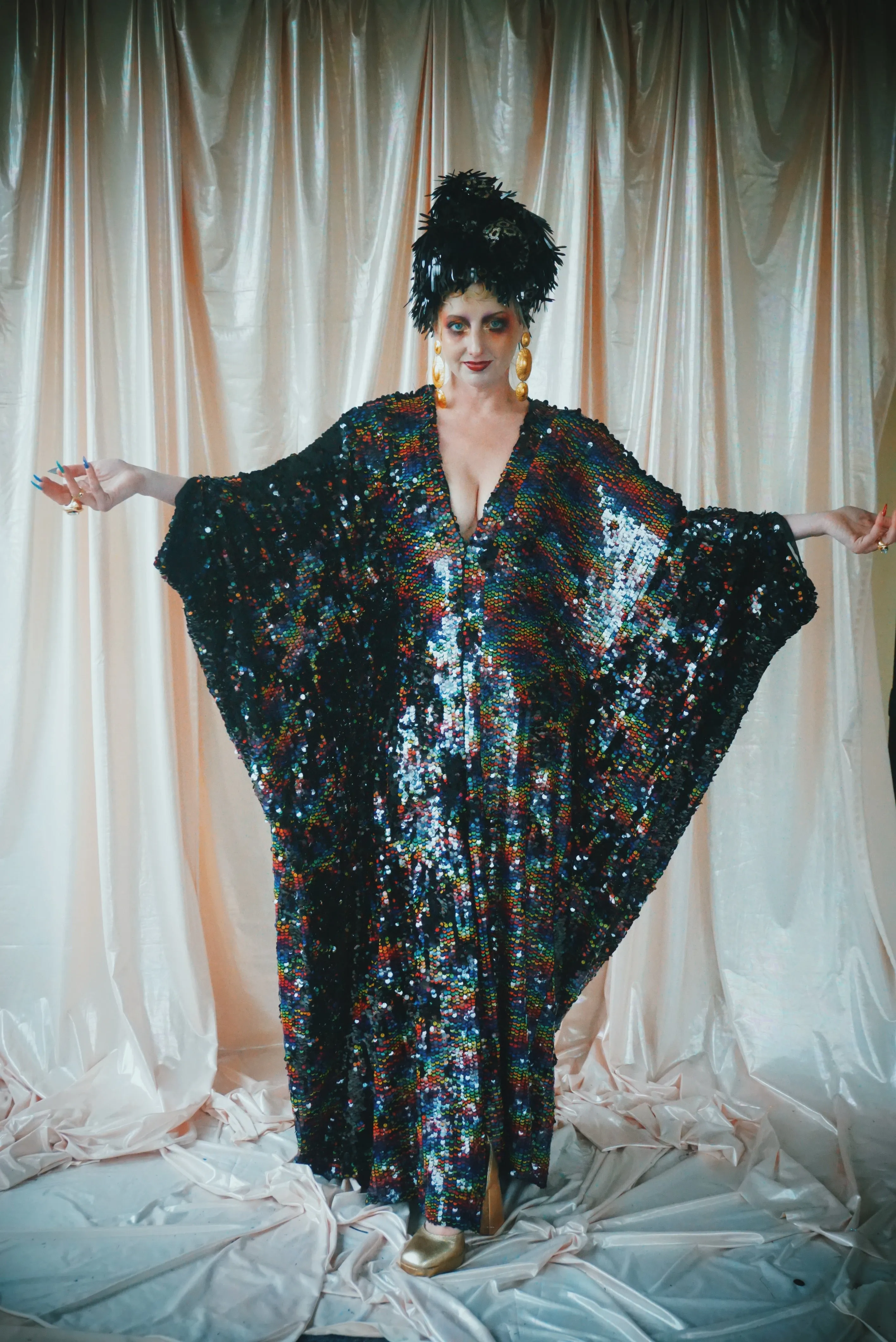 No.39 Rubiks Cube sequin multi-coloured V- Neck kaftan Gown