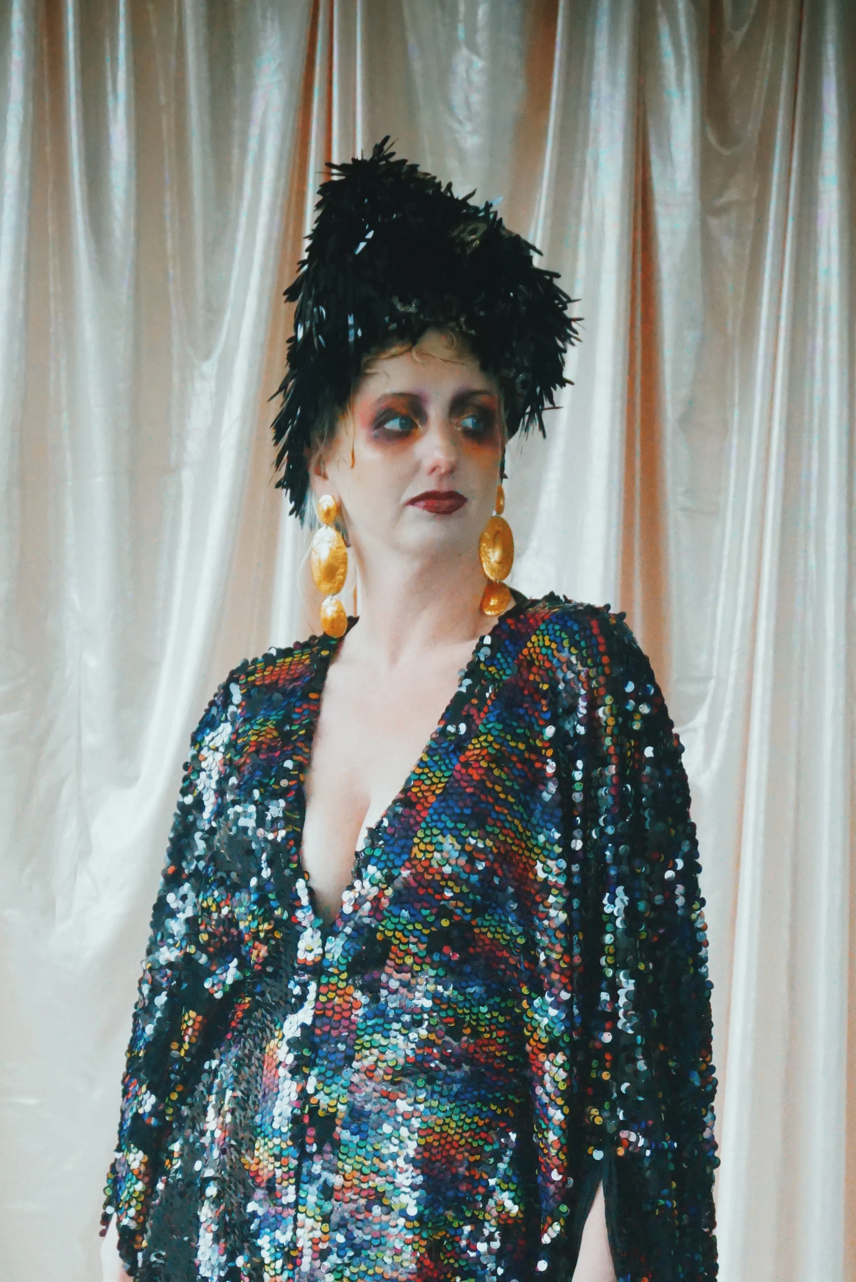No.39 Rubiks Cube sequin multi-coloured V- Neck kaftan Gown